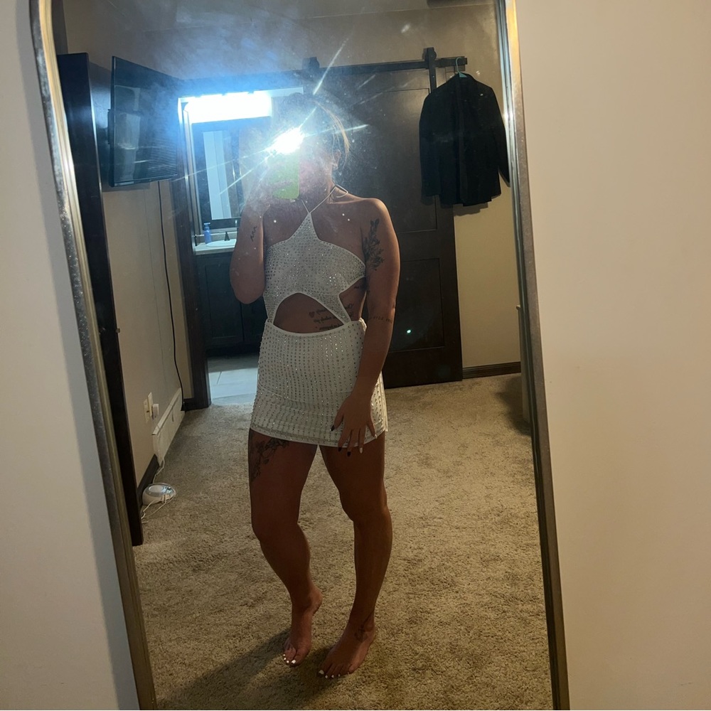 White studded star mini dress